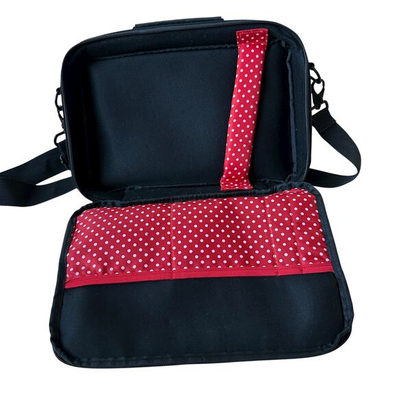 Vintage Fiorucci Crossbody Bag Black Canvas Red Heart Messenger 11"x7.5"x2" - Picture 5 of 11